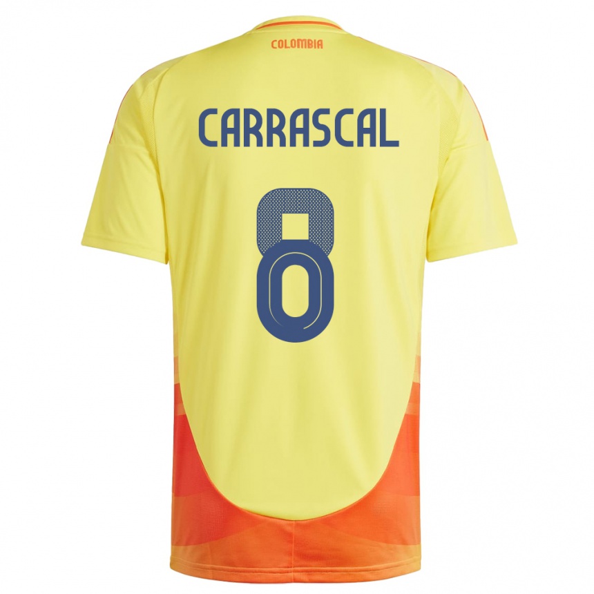 Gyermek Labdarúgás Kolumbia Jorge Carrascal #8 Sárga Hazai Jersey 24-26 Mez Póló Ing