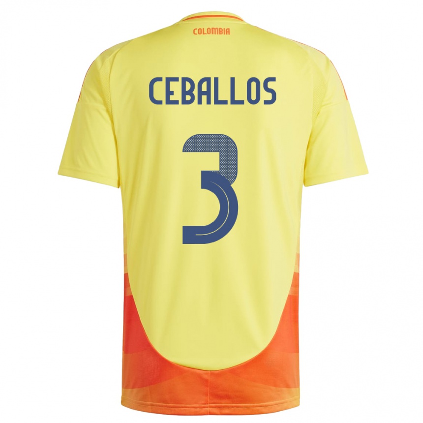 Gyermek Labdarúgás Kolumbia Brayan Ceballos #3 Sárga Hazai Jersey 24-26 Mez Póló Ing