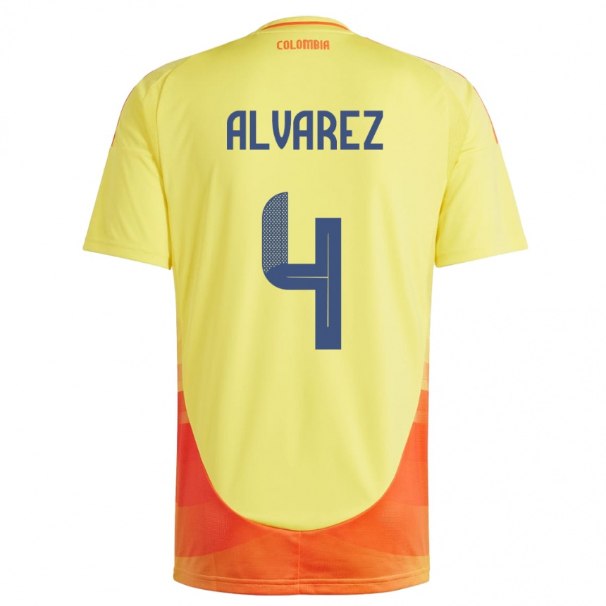 Gyermek Labdarúgás Kolumbia Fernando Álvarez #4 Sárga Hazai Jersey 24-26 Mez Póló Ing