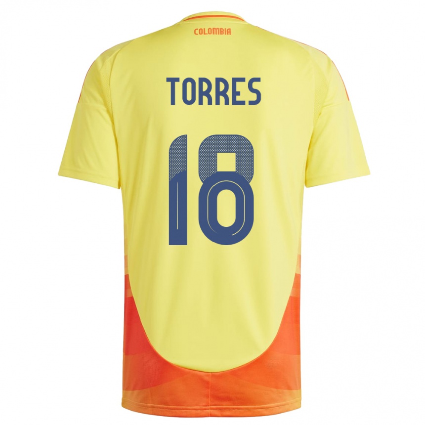 Gyermek Labdarúgás Kolumbia Jhojan Torres #18 Sárga Hazai Jersey 24-26 Mez Póló Ing