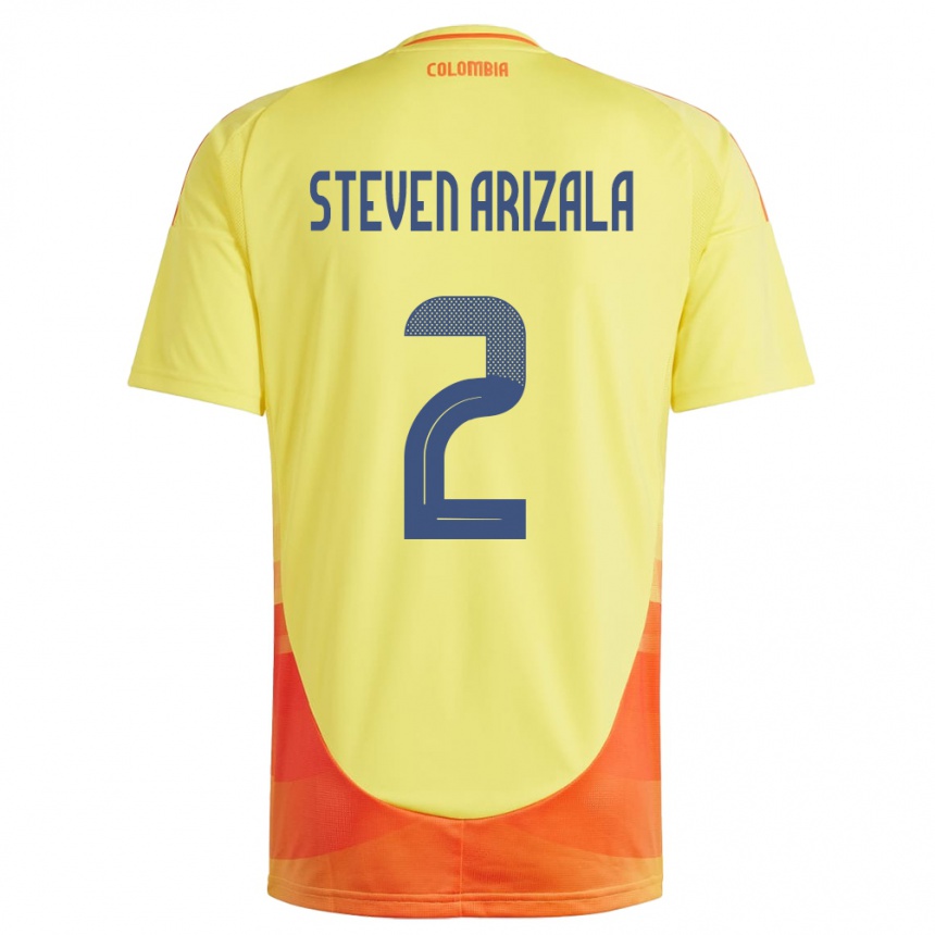 Gyermek Labdarúgás Kolumbia Elver Steven Arizala #2 Sárga Hazai Jersey 24-26 Mez Póló Ing