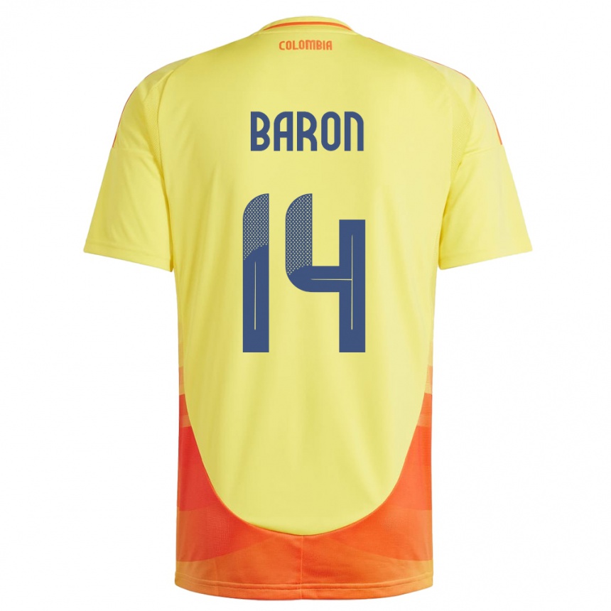 Gyermek Labdarúgás Kolumbia Ángela Barón #14 Sárga Hazai Jersey 24-26 Mez Póló Ing