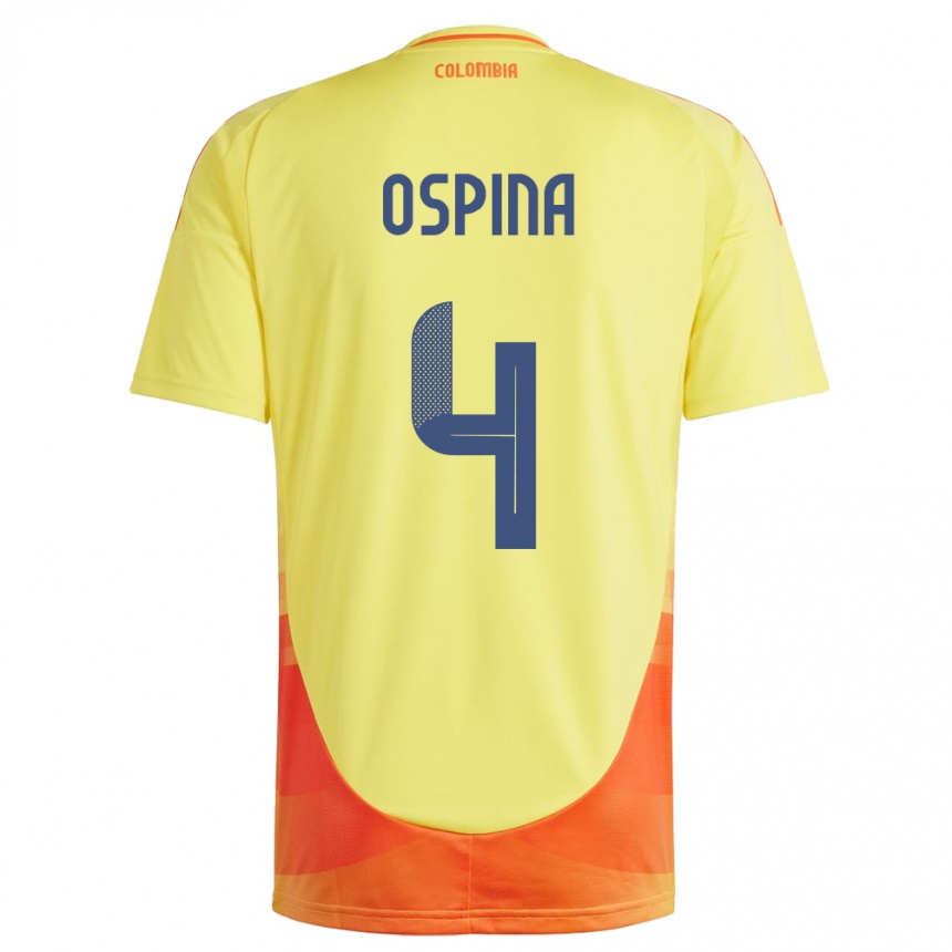 Gyermek Labdarúgás Kolumbia Diana Ospina #4 Sárga Hazai Jersey 24-26 Mez Póló Ing