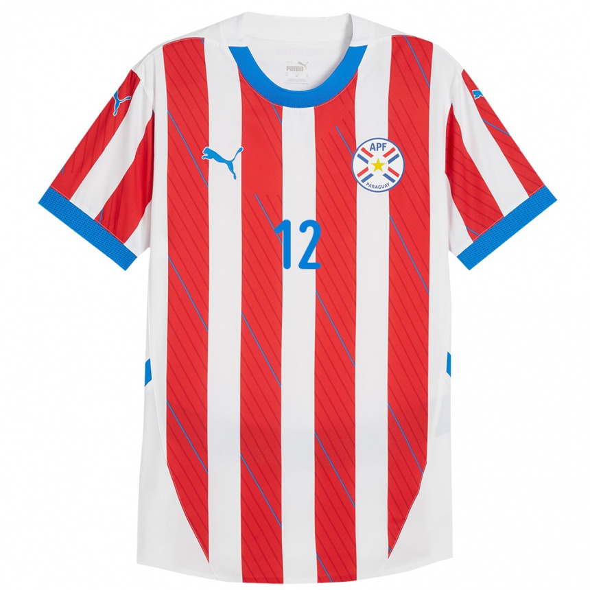 Gyermek Labdarúgás Paraguay Rodrigo Frutos #12 Fehér Piros Hazai Jersey 24-26 Mez Póló Ing