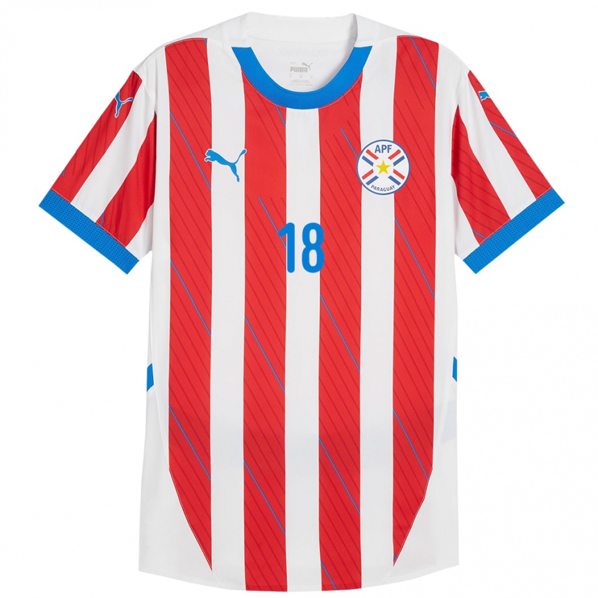 Gyermek Labdarúgás Paraguay Cesar Olmedo #18 Fehér Piros Hazai Jersey 24-26 Mez Póló Ing