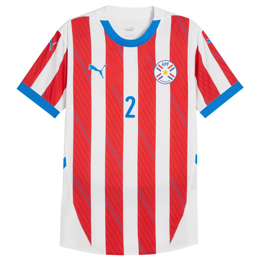 Gyermek Labdarúgás Paraguay Limpia Fretes #2 Fehér Piros Hazai Jersey 24-26 Mez Póló Ing