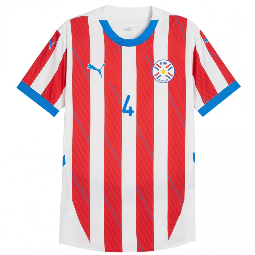 Gyermek Labdarúgás Paraguay Gastón Benítez #4 Fehér Piros Hazai Jersey 24-26 Mez Póló Ing