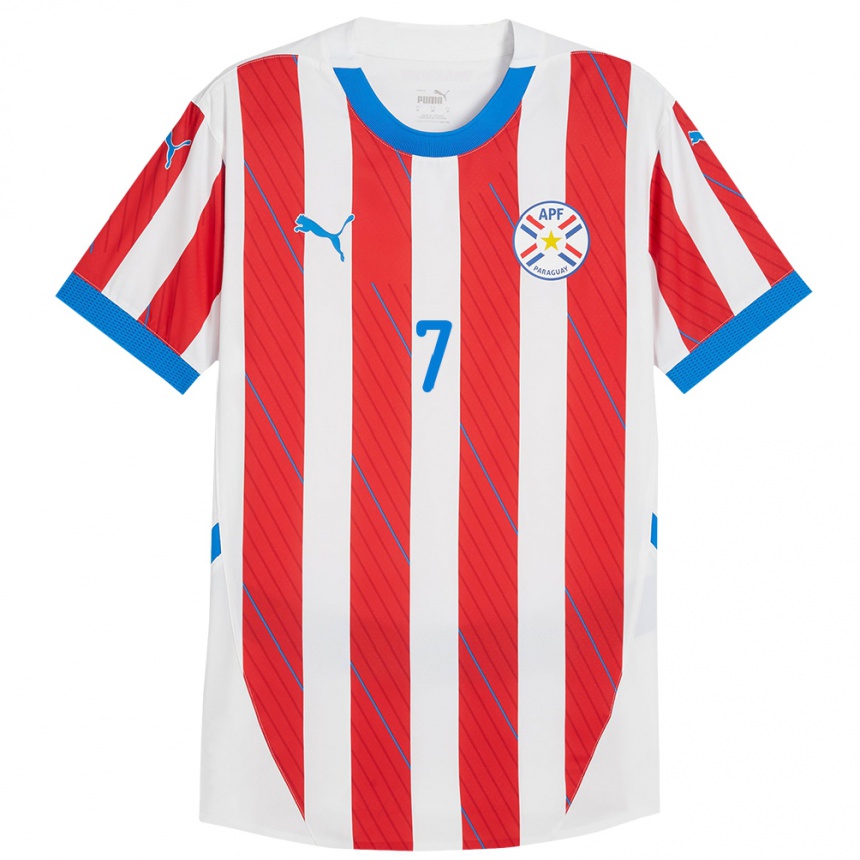 Gyermek Labdarúgás Paraguay Fernando Cardozo #7 Fehér Piros Hazai Jersey 24-26 Mez Póló Ing