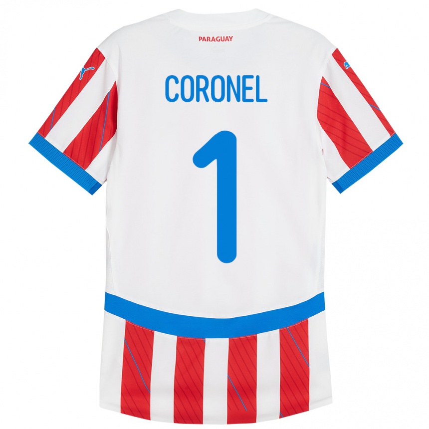 Gyermek Labdarúgás Paraguay Carlos Coronel #1 Fehér Piros Hazai Jersey 24-26 Mez Póló Ing