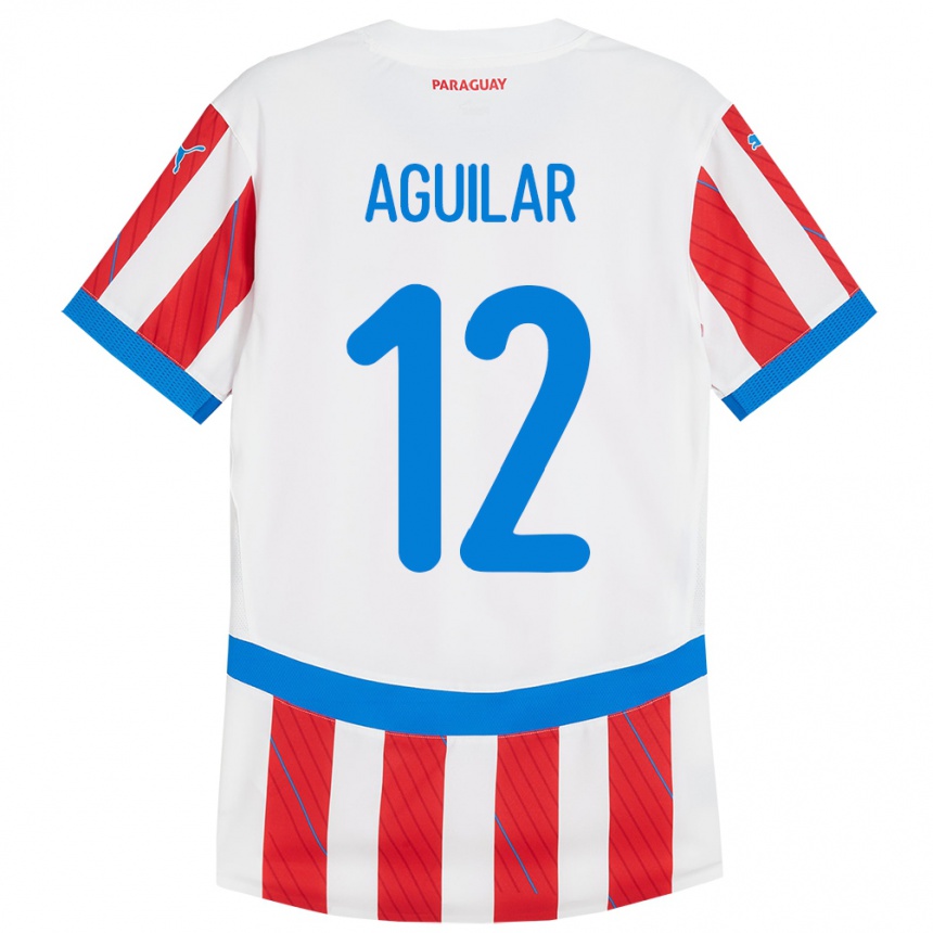 Gyermek Labdarúgás Paraguay Alfredo Aguilar #12 Fehér Piros Hazai Jersey 24-26 Mez Póló Ing