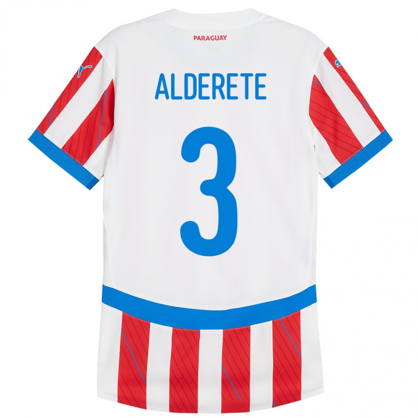 Gyermek Labdarúgás Paraguay Omar Alderete #3 Fehér Piros Hazai Jersey 24-26 Mez Póló Ing