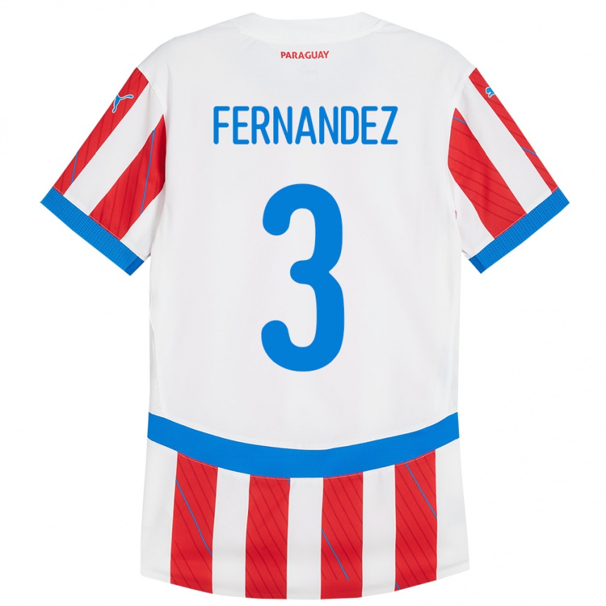 Gyermek Labdarúgás Paraguay Roberto Fernández #3 Fehér Piros Hazai Jersey 24-26 Mez Póló Ing