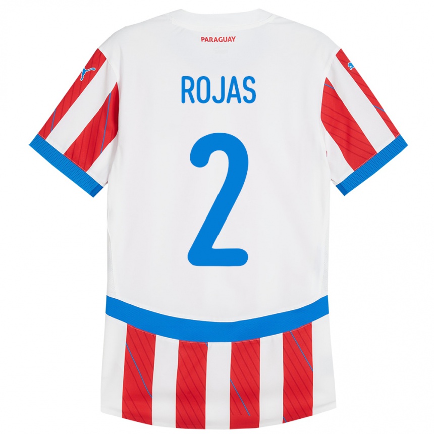 Gyermek Labdarúgás Paraguay Robert Rojas #2 Fehér Piros Hazai Jersey 24-26 Mez Póló Ing