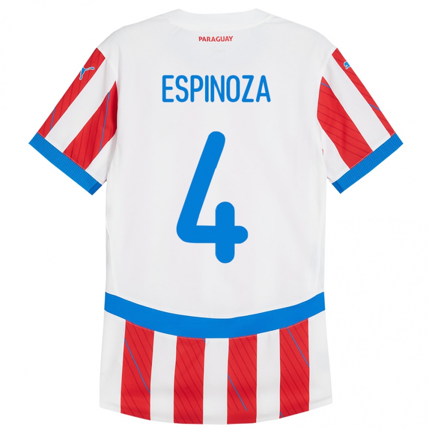 Gyermek Labdarúgás Paraguay Matías Espinoza #4 Fehér Piros Hazai Jersey 24-26 Mez Póló Ing