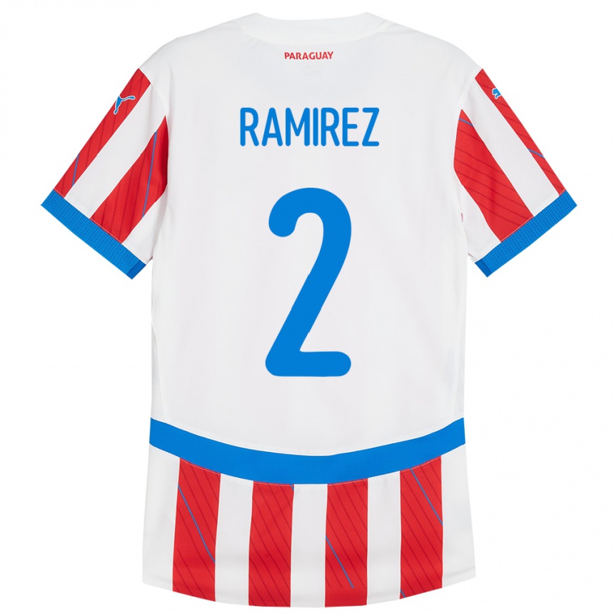 Gyermek Labdarúgás Paraguay Iván Ramírez #2 Fehér Piros Hazai Jersey 24-26 Mez Póló Ing