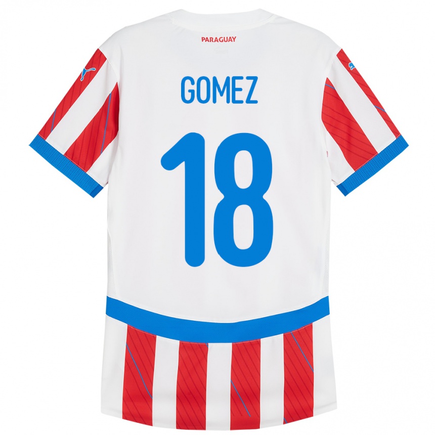 Gyermek Labdarúgás Paraguay Diego Gómez #18 Fehér Piros Hazai Jersey 24-26 Mez Póló Ing