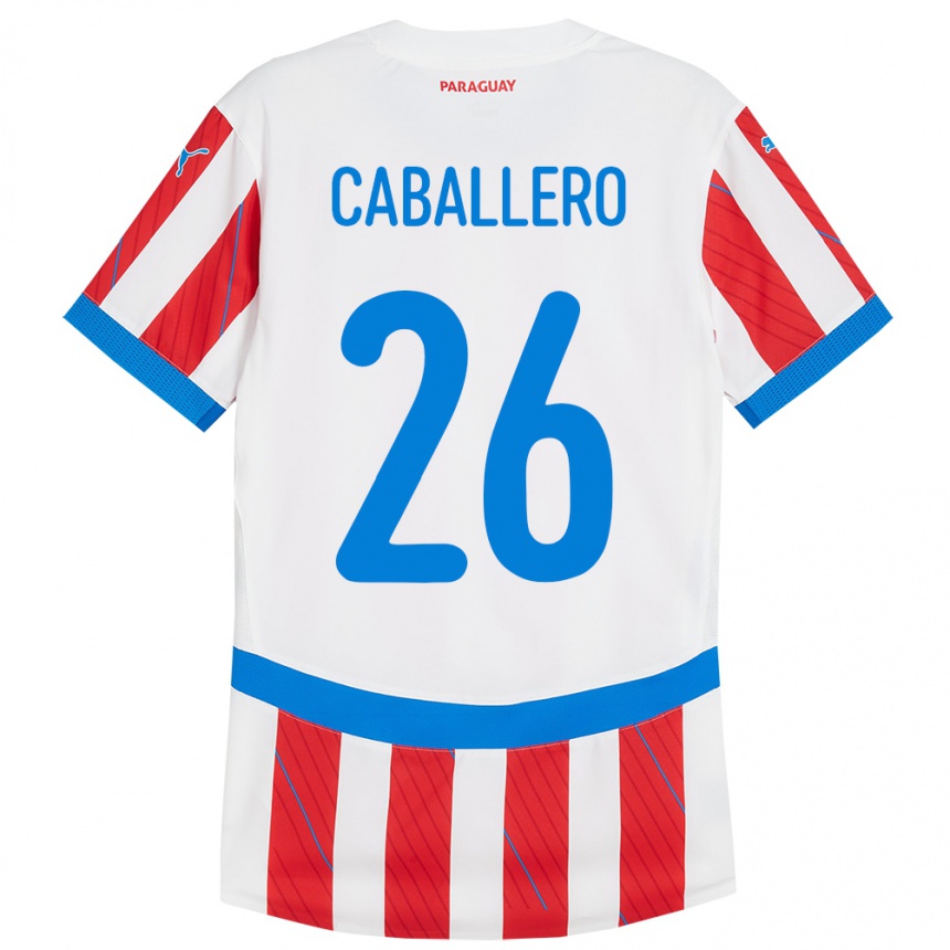 Gyermek Labdarúgás Paraguay Hernesto Caballero #26 Fehér Piros Hazai Jersey 24-26 Mez Póló Ing