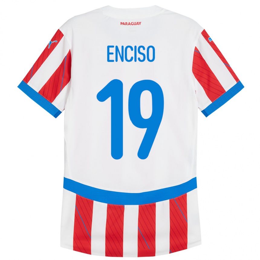 Gyermek Labdarúgás Paraguay Julio Enciso #19 Fehér Piros Hazai Jersey 24-26 Mez Póló Ing