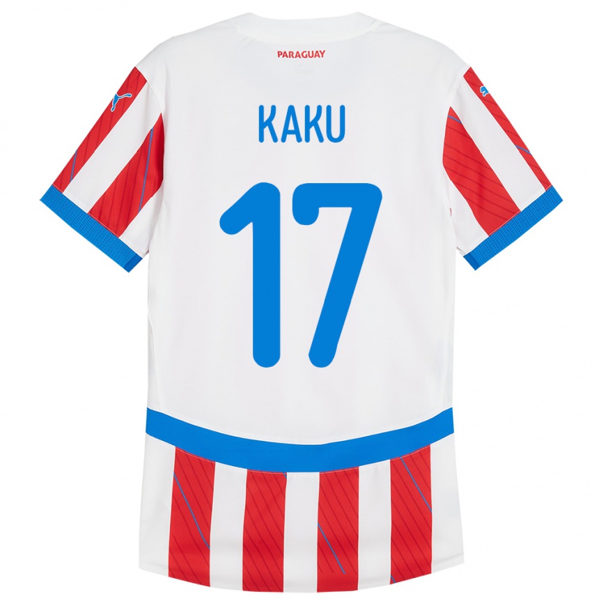 Gyermek Labdarúgás Paraguay Kaku #17 Fehér Piros Hazai Jersey 24-26 Mez Póló Ing