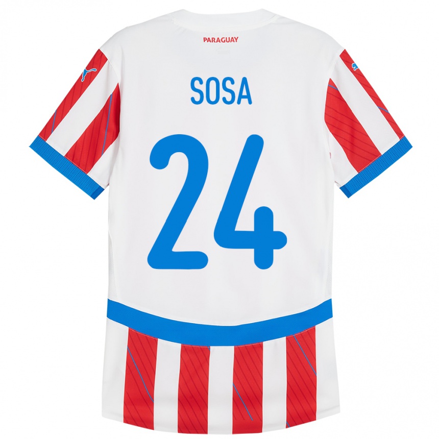 Gyermek Labdarúgás Paraguay Ramón Sosa #24 Fehér Piros Hazai Jersey 24-26 Mez Póló Ing