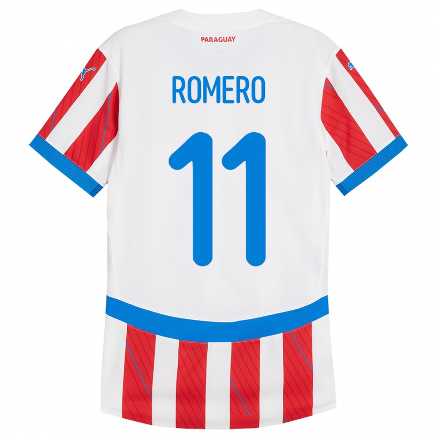 Gyermek Labdarúgás Paraguay Ángel Romero #11 Fehér Piros Hazai Jersey 24-26 Mez Póló Ing