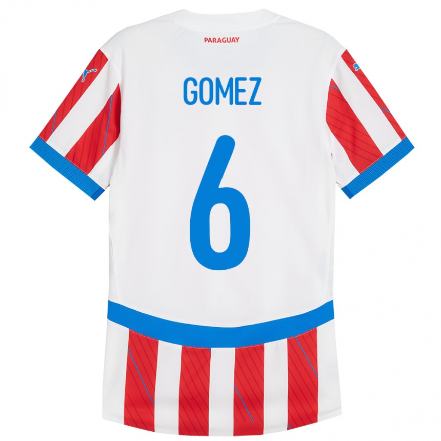 Gyermek Labdarúgás Paraguay Marcos Gómez #6 Fehér Piros Hazai Jersey 24-26 Mez Póló Ing