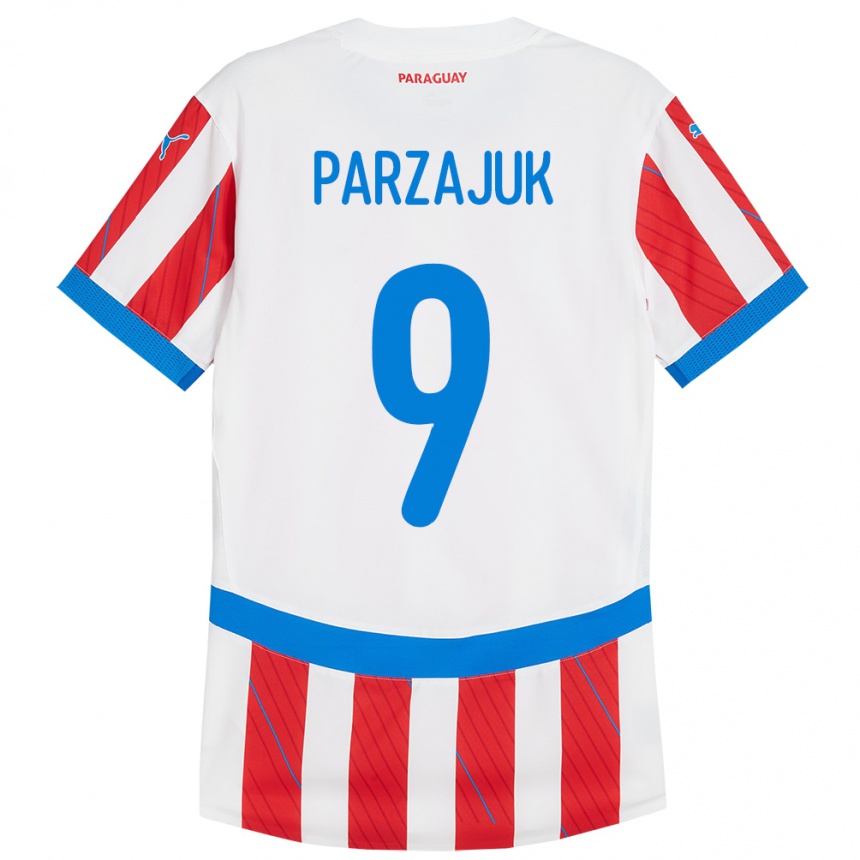 Gyermek Labdarúgás Paraguay Kevin Parzajuk #9 Fehér Piros Hazai Jersey 24-26 Mez Póló Ing