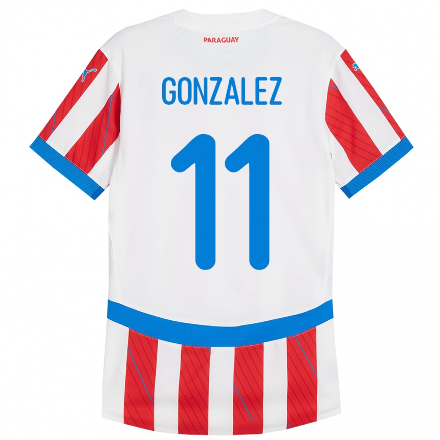 Gyermek Labdarúgás Paraguay Enso González #11 Fehér Piros Hazai Jersey 24-26 Mez Póló Ing