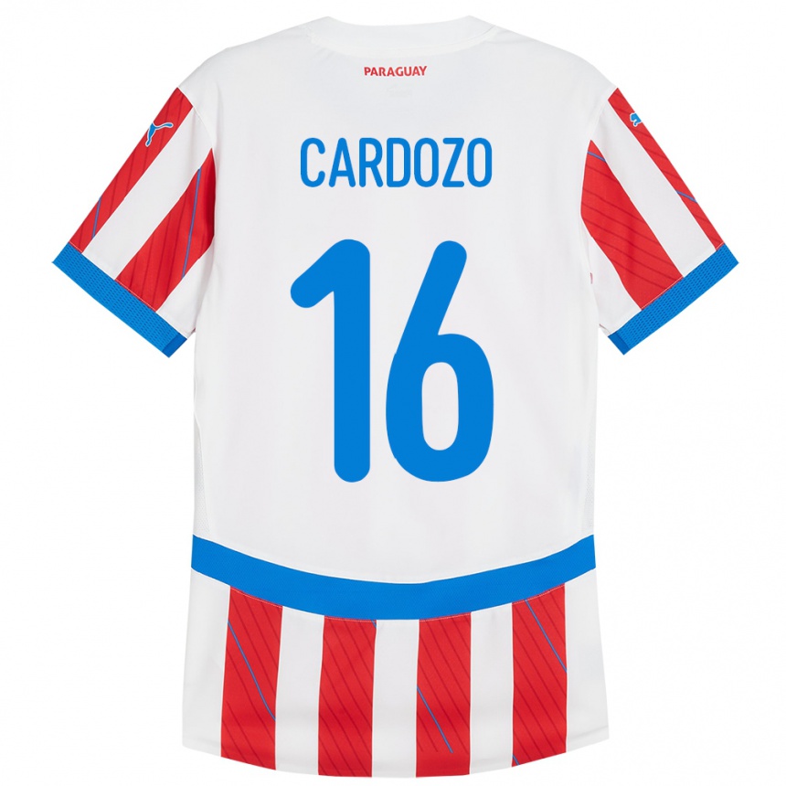 Gyermek Labdarúgás Paraguay Juan Cardozo #16 Fehér Piros Hazai Jersey 24-26 Mez Póló Ing