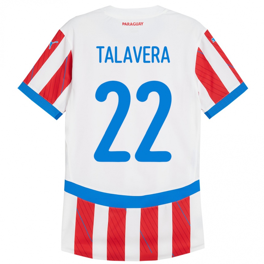 Gyermek Labdarúgás Paraguay Javier Talavera #22 Fehér Piros Hazai Jersey 24-26 Mez Póló Ing