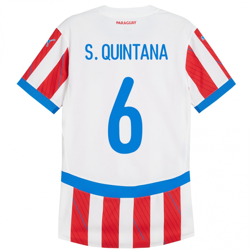 Gyermek Labdarúgás Paraguay Sebastián Quintana #6 Fehér Piros Hazai Jersey 24-26 Mez Póló Ing