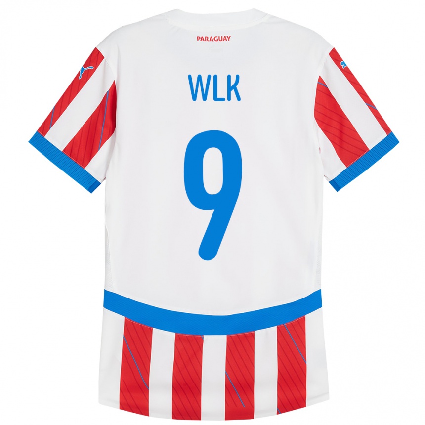 Gyermek Labdarúgás Paraguay Allan Wlk #9 Fehér Piros Hazai Jersey 24-26 Mez Póló Ing