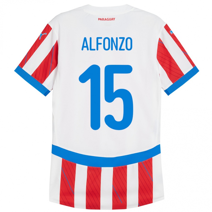 Gyermek Labdarúgás Paraguay Axel Alfonzo #15 Fehér Piros Hazai Jersey 24-26 Mez Póló Ing