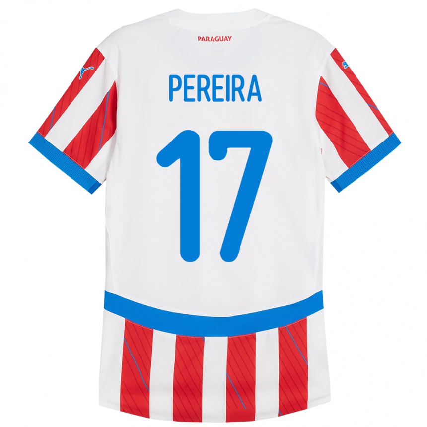 Gyermek Labdarúgás Paraguay Kevin Pereira #17 Fehér Piros Hazai Jersey 24-26 Mez Póló Ing