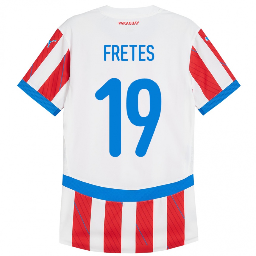 Gyermek Labdarúgás Paraguay Alexis Fretes #19 Fehér Piros Hazai Jersey 24-26 Mez Póló Ing