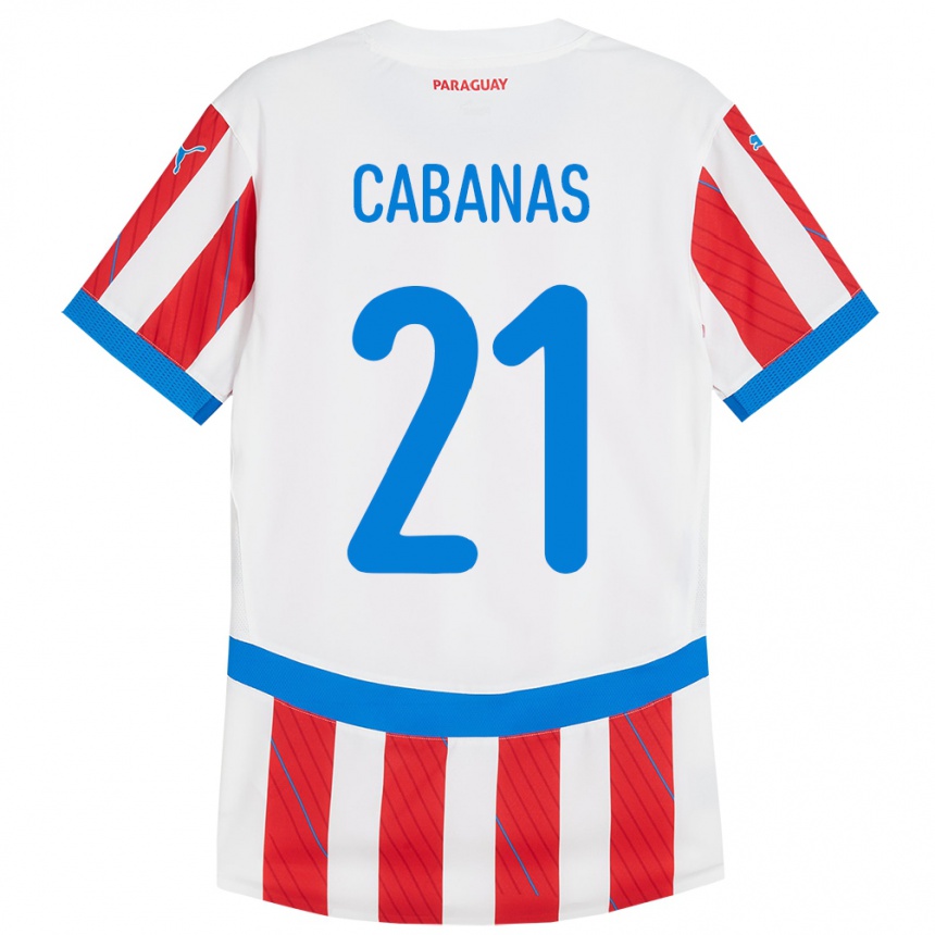 Gyermek Labdarúgás Paraguay Víctor Cabañas #21 Fehér Piros Hazai Jersey 24-26 Mez Póló Ing