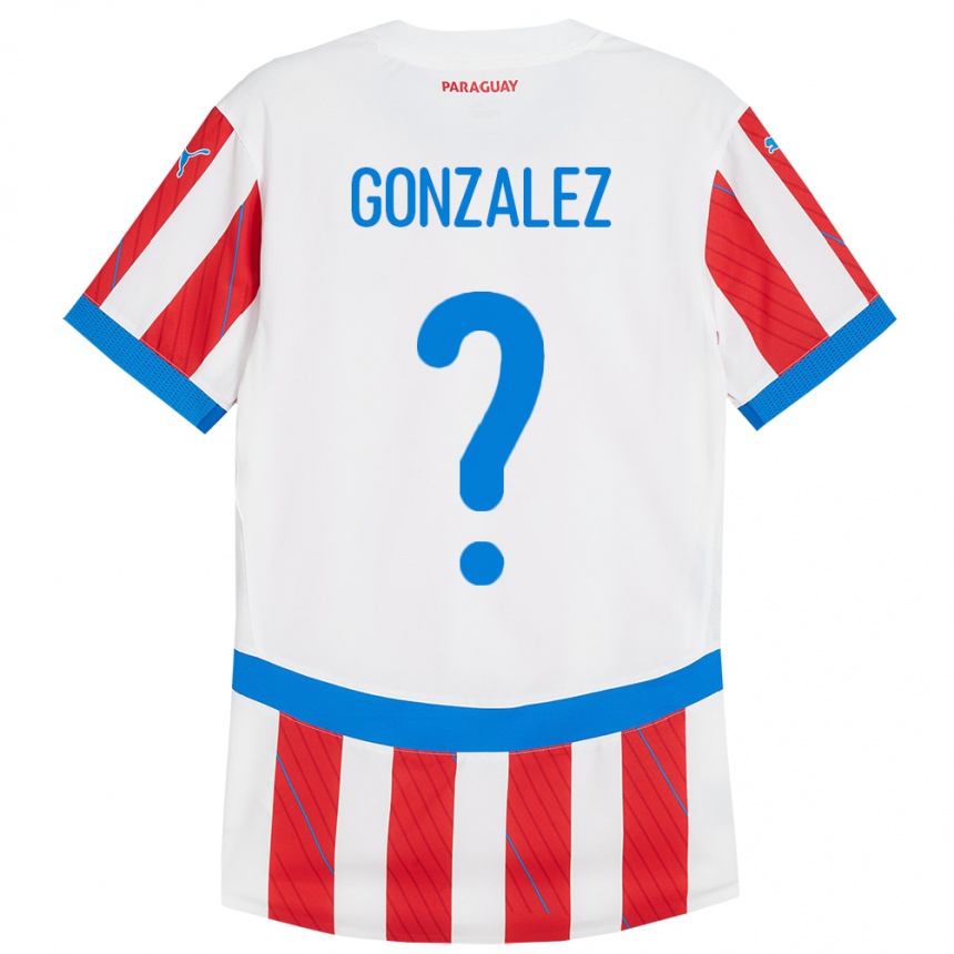 Gyermek Labdarúgás Paraguay Antonio González #0 Fehér Piros Hazai Jersey 24-26 Mez Póló Ing