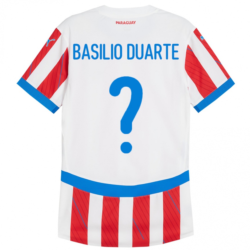 Gyermek Labdarúgás Paraguay Basilio Duarte #0 Fehér Piros Hazai Jersey 24-26 Mez Póló Ing