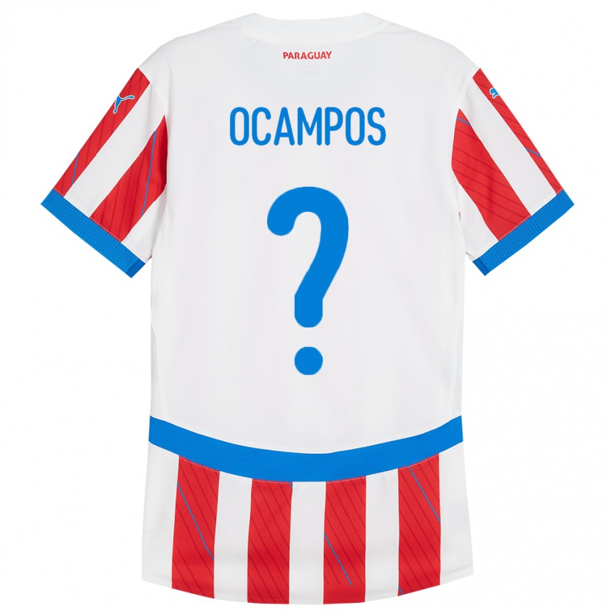 Gyermek Labdarúgás Paraguay Santiago Ocampos #0 Fehér Piros Hazai Jersey 24-26 Mez Póló Ing