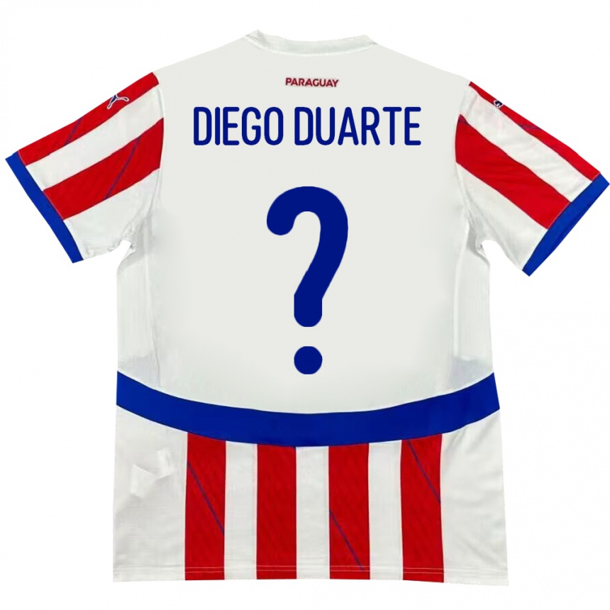 Gyermek Labdarúgás Paraguay Diego Duarte #0 Fehér Piros Hazai Jersey 24-26 Mez Póló Ing