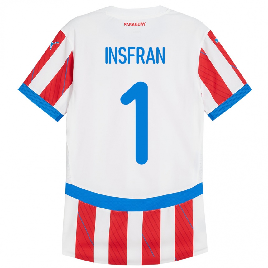 Gyermek Labdarúgás Paraguay Facundo Insfrán #1 Fehér Piros Hazai Jersey 24-26 Mez Póló Ing