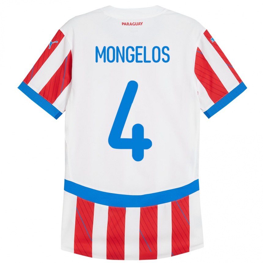 Gyermek Labdarúgás Paraguay Rolando Mongelós #4 Fehér Piros Hazai Jersey 24-26 Mez Póló Ing