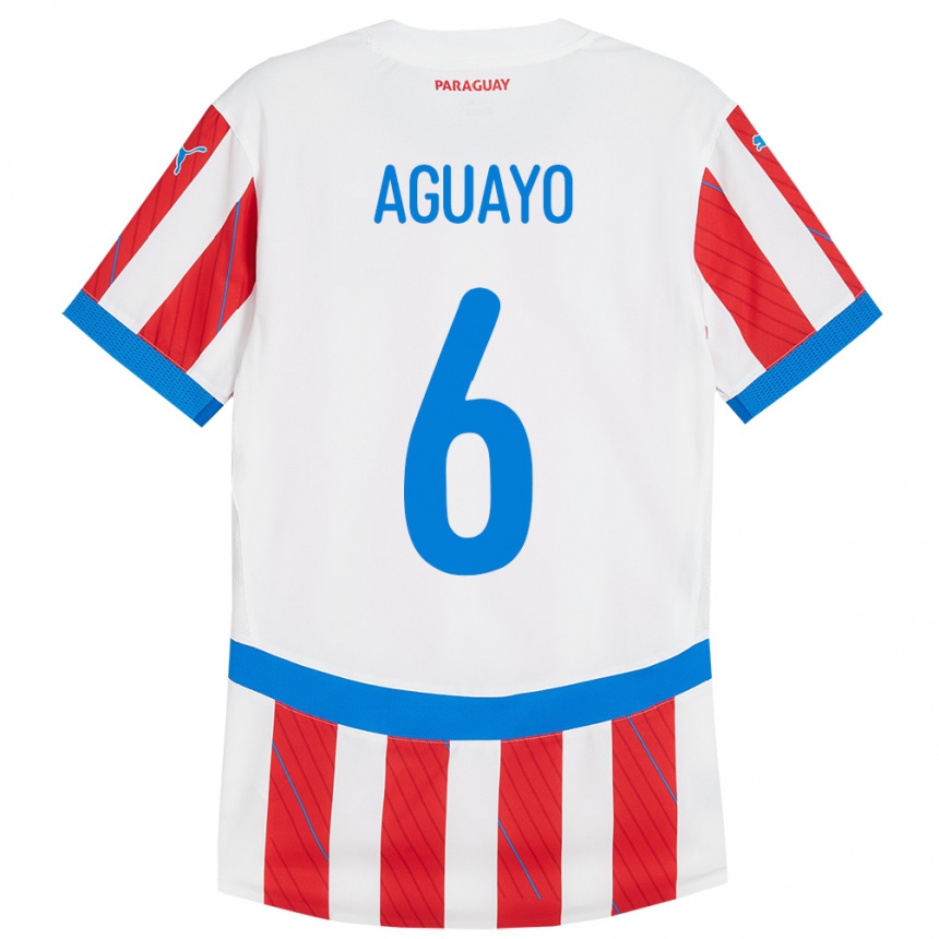 Gyermek Labdarúgás Paraguay Ángel Aguayo #6 Fehér Piros Hazai Jersey 24-26 Mez Póló Ing