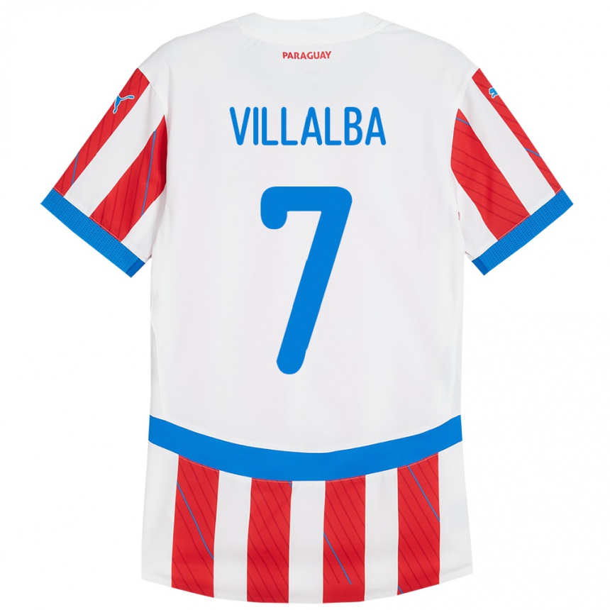 Gyermek Labdarúgás Paraguay Rodrigo Villalba #7 Fehér Piros Hazai Jersey 24-26 Mez Póló Ing