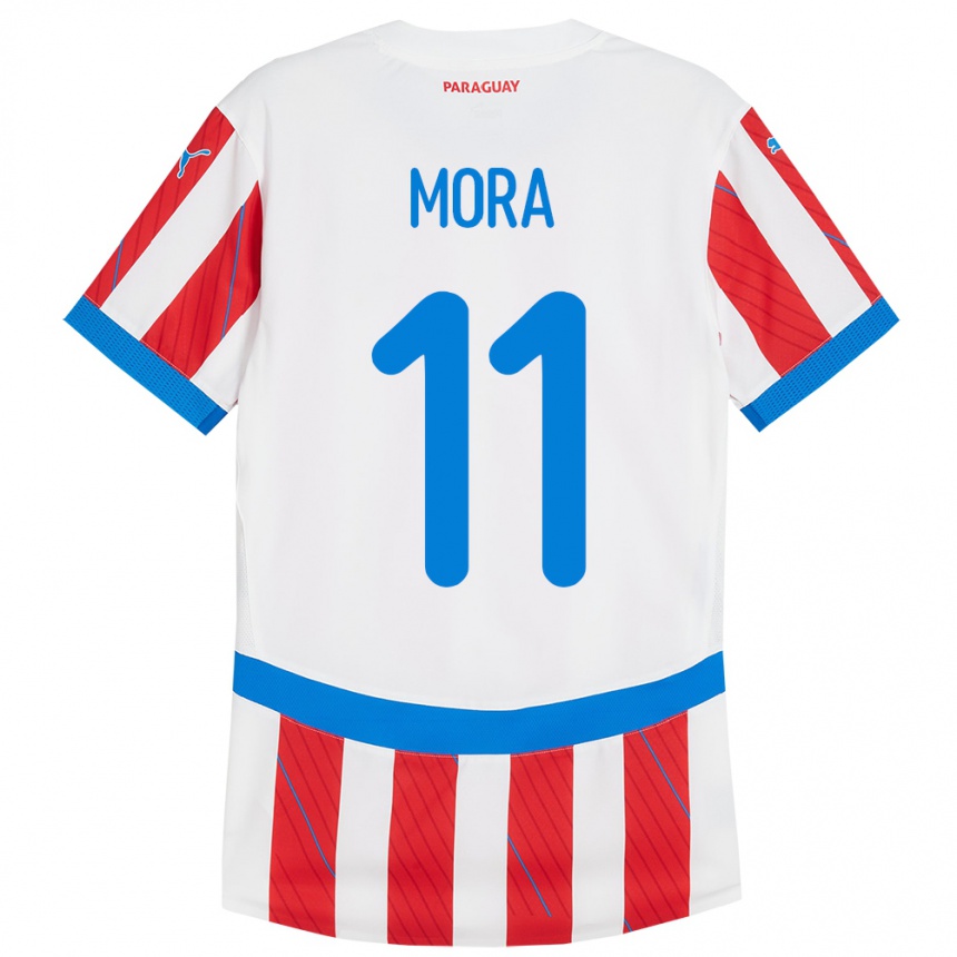 Gyermek Labdarúgás Paraguay Jorge Mora #11 Fehér Piros Hazai Jersey 24-26 Mez Póló Ing