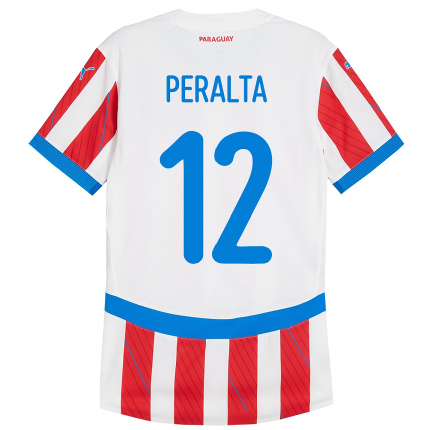 Gyermek Labdarúgás Paraguay Jesús Peralta #12 Fehér Piros Hazai Jersey 24-26 Mez Póló Ing