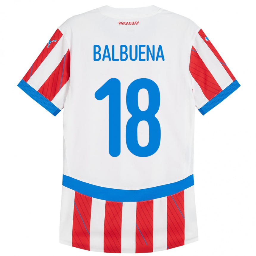 Gyermek Labdarúgás Paraguay Axel Balbuena #18 Fehér Piros Hazai Jersey 24-26 Mez Póló Ing