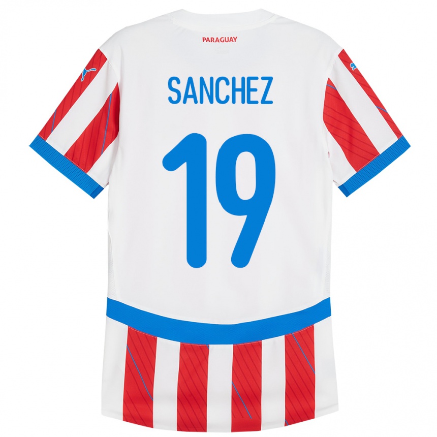 Gyermek Labdarúgás Paraguay Juan Sánchez #19 Fehér Piros Hazai Jersey 24-26 Mez Póló Ing