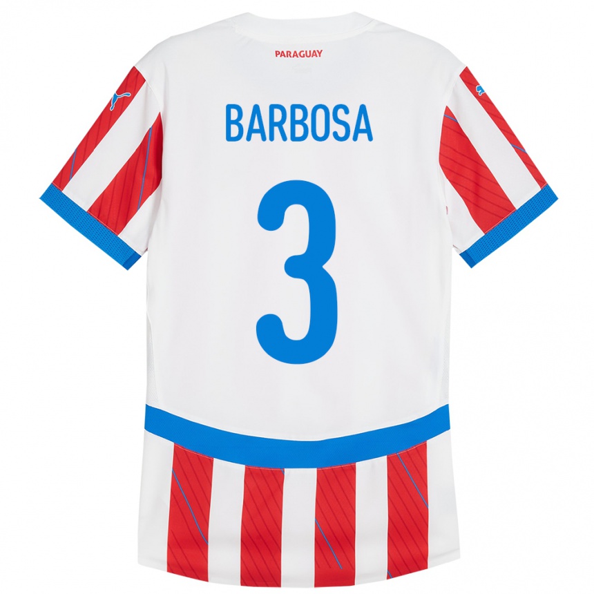 Gyermek Labdarúgás Paraguay Camila Barbosa #3 Fehér Piros Hazai Jersey 24-26 Mez Póló Ing