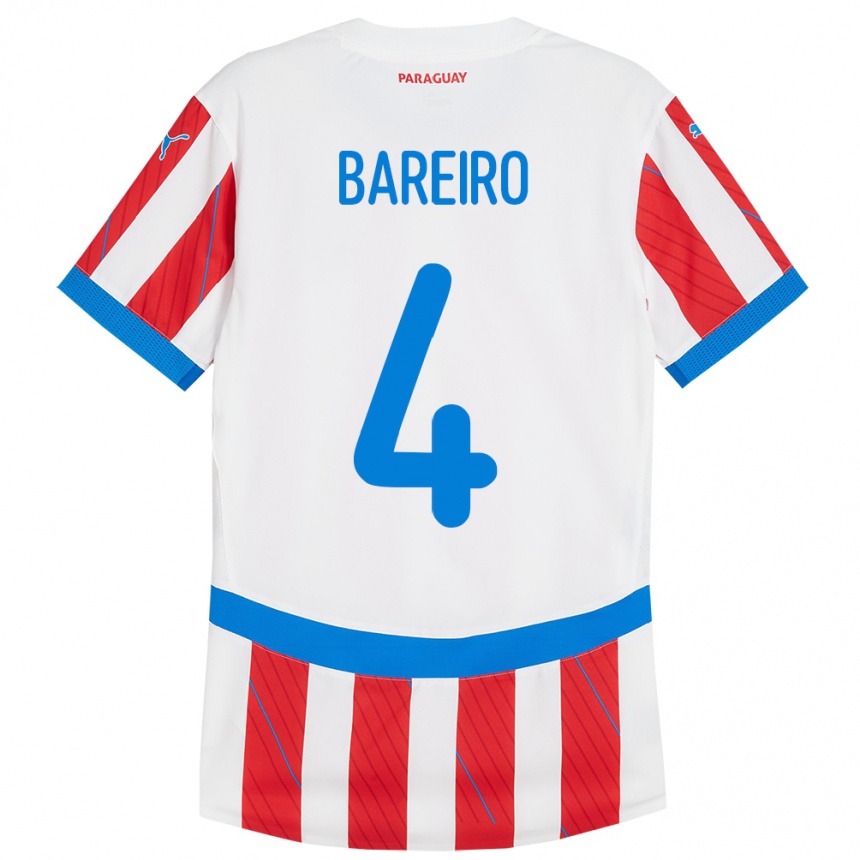 Gyermek Labdarúgás Paraguay Daysy Bareiro #4 Fehér Piros Hazai Jersey 24-26 Mez Póló Ing